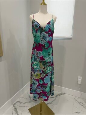 Floral Slip Maxi Dress in Magenta and Teal